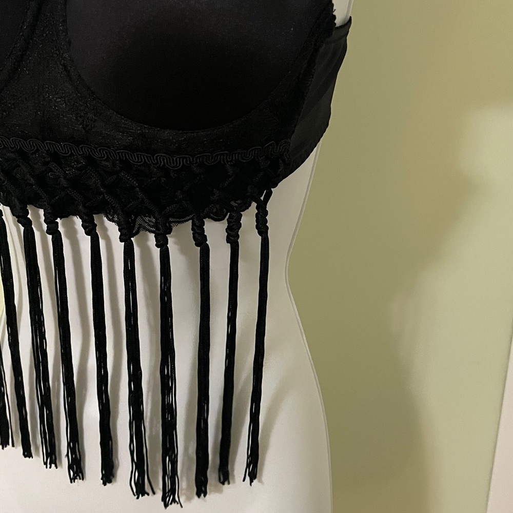 Bebe Black Fringe Bustier Top - Picture 3 of 4